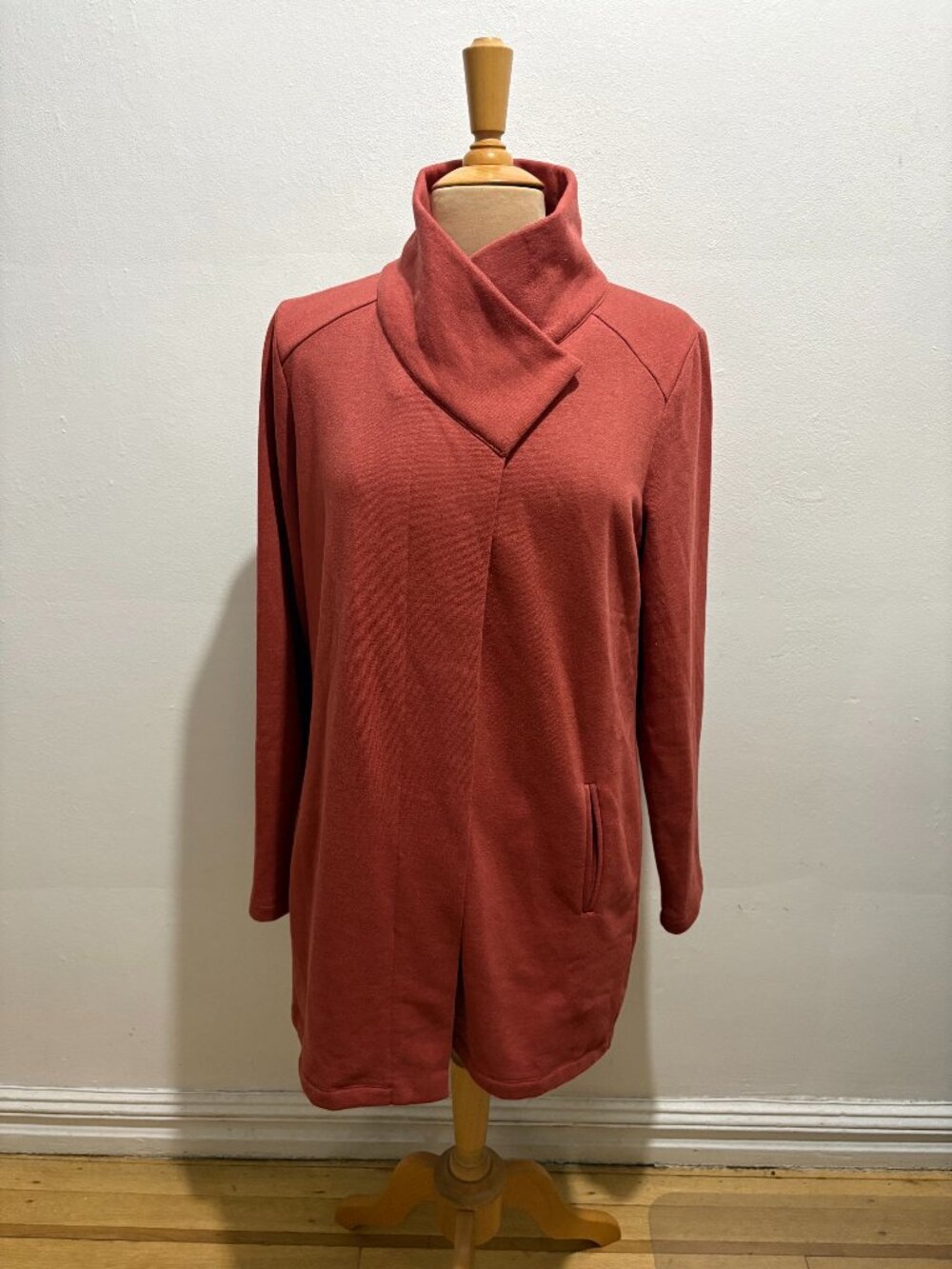 Nic+Zoe mock neck fleece coat jacket in brick red